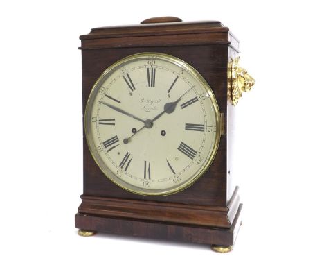 English rosewood eight day bracket clock, the 10" silvered circular dial signed R. Russell, Leicester, with centre seconds sw