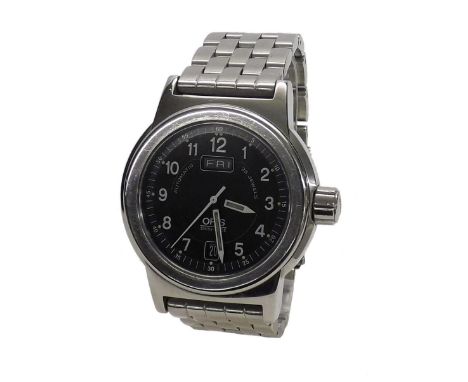 Oris Big Crown Day-Date automatic stainless steel gentleman's bracelet watch, ref. 7500, no. 19738130, circular black dial wi