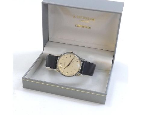 IWC Schaffhausen automatic stainless steel gentleman's wristwatch, circa 1950s, silvered dial with baton markers, dauphine ha