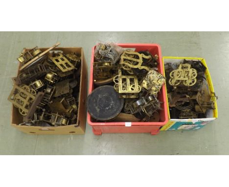 Very large quantity of mainly old German clock movements (in three boxes)