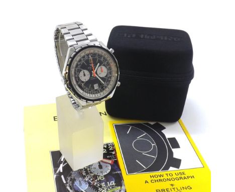 Breitling Navitimer Chrono-Matic stainless steel gentleman's bracelet watch, ref. 1806, circa 1976, serial no. 1441xxx, black