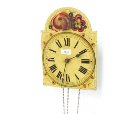 Attractive Black Forest cuckoo wall clock, the 8.75" arched dial painted naively with flowers and foliage on a cream ground