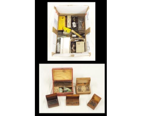 Good cased Favorite staking set (almost complete), and four other smaller cased staking sets; also a quantity of various cloc