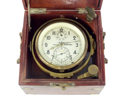 Russian two day marine chronometer, the 3.5" signed white dial with subsidiary seconds and state of wind dials, inscribed no.