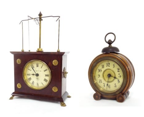 Jerome & Co swinging ball clock, the 3" cream dial inscribed Pat'd Oct 9th 1883, within a mahogany case; also a walnut cased 