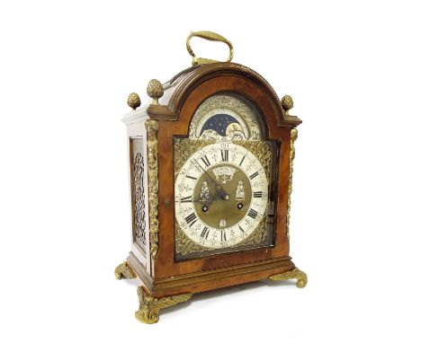 Walnut two train bracket clock striking on a bell, the 6.25" brass arched dial signed John Smith, London on a silvered arched