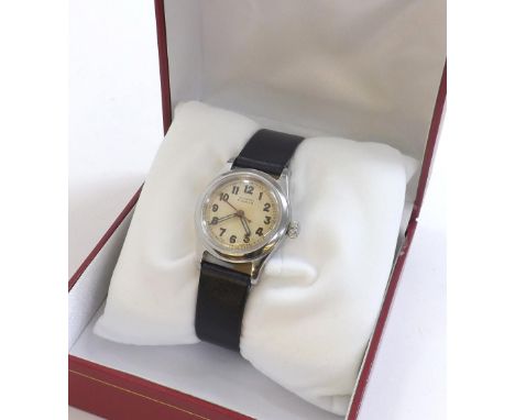 Oyster Raleigh mid-size stainless steel wristwatch, circa 1942, silvered dial with Arabic numerals red centre seconds, origin