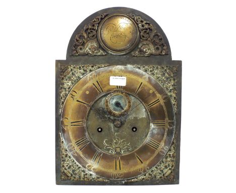 Eight day longcase clock movement, the 12" brass arched dial signed George Newman, Crediton on a convex boss to the arch, ove