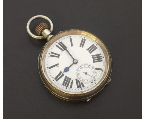 Goliath 'Automobile Regulateur' nickel cased lever pocket watch, the dial with bold Roman numerals and subsidiary seconds, 68