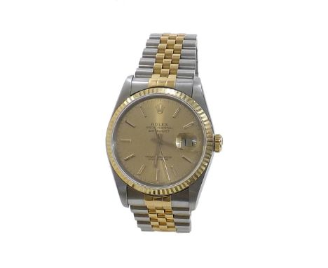 Rolex Oyster Perpetual Datejust gold and stainless steel gentleman's bracelet watch, ref. 16233, circa 1987, serial no. R619x