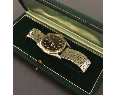 Good Rolex Oyster Perpetual Explorer Super Precision stainless steel gentleman's wristwatch, ref. 5504, circa 1958, serial no