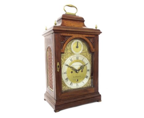 Good English mahogany original verge double fusee bracket clock, the 6.5" brass arched dial signed Rennard, London to the cen