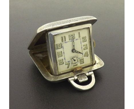 Art Deco silver travelling purse watch, circa 1933, the 15 jewel two adjusted movement signed Sapho, Geneve, the textured dia