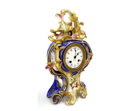 French porcelain two train mantel clock made for the Turkish market, the movement with outside countwheel striking on a bell,