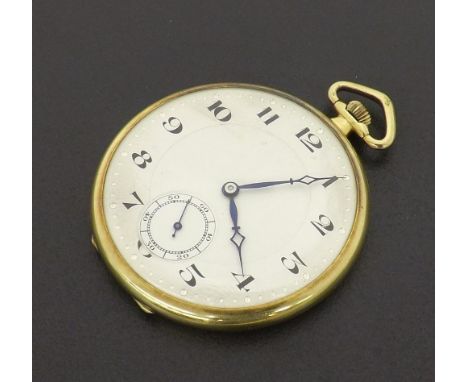 Marvin 18k lever slim dress pocket watch, 17 jewel movement, silvered dial with Arabic numerals and subsidiary seconds dial, 