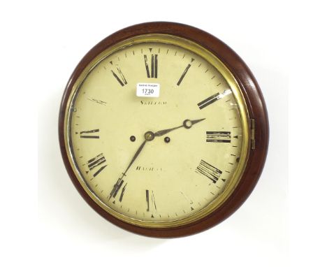 Mahogany double fusee 12" convex dial wall clock signed Skerrow, Halifax, within a turned surround (pendulum and strikework p