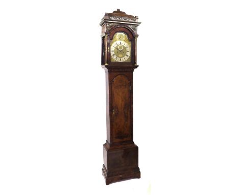 Walnut eight day longcase clock with five pillar movement, the 12" brass arched dial signed Dan Quare, London no. 89 to the m