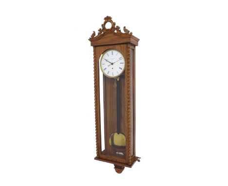 Austrian Biedermeier eight day single weight regulator wall clock, the 6.25" dial signed Franz Messlinger in Wien with blue R