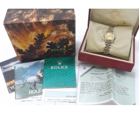 Rolex Oyster Perpetual Datejust gold and stainless steel lady's bracelet watch, ref. 69173, circa 1986, serial no. 9595xxx, c