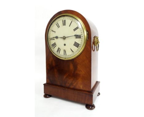 English mahogany single fusee bracket clock, the 8" convex cream dial within a rounded arched case, 18" high (pendulum and ke