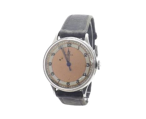 Omega 1940s stainless steel gentleman's wristwatch, the original silvered and bronzed dial with luminous Arabic numerals, out