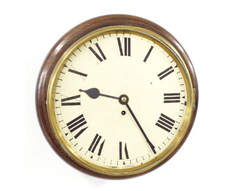 Mahogany single fusee 12" wall dial clock, within a turned surround (pendulum, but no dial glass)
