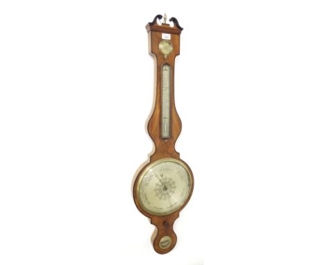 Mahogany four glass banjo barometer signed P. Guisani, Wolverhampton, the 10" silvered dial within an ebony banded shaped cas