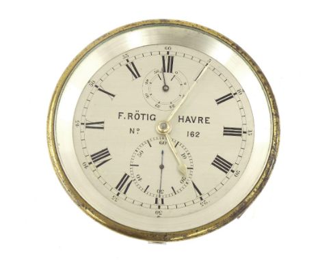 Two day marine chronometer, the 3.5" silvered dial signed F. Rotig Havre, no. 162, with subsidiary state of wind and seconds 
