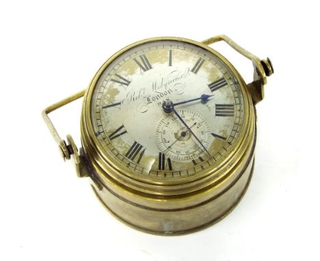 Interesting small marine chronometer, the 3.25" silvered dial signed Robert Molyneux, London, no. 848 over a subsidiary dial,