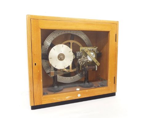 Gent of Leicester electric programming unit for school bells etc, within a light wooden glazed case, 17.75" wide