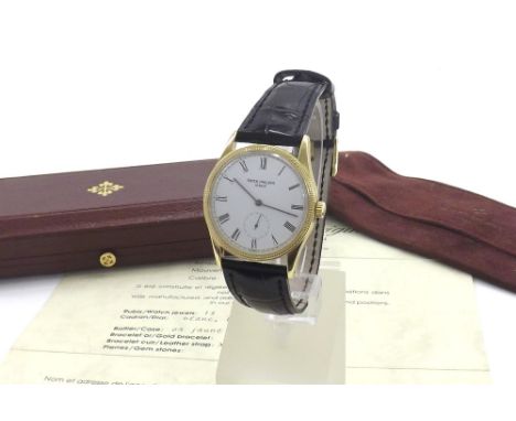 Patek Philippe Calatrava 18ct gentleman's wristwatch, ref. 3796D, circa 1994, the white dial with Roman numerals, subsidiary 