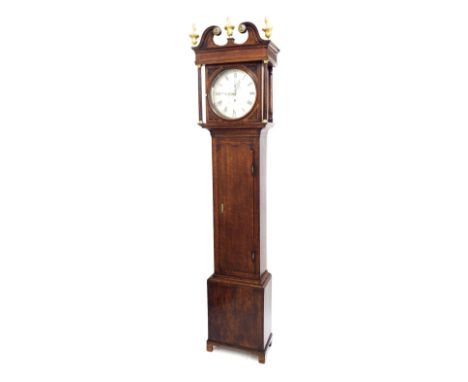 Scottish oak eight day single weight longcase clock, the 12" circular silvered dial signed Joseph Durward, Edinburgh, the cas