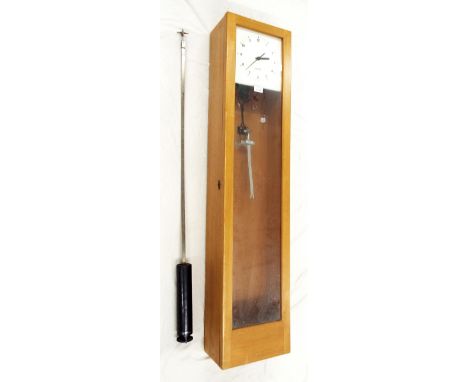 Gents of Leicester electric master clock with mercury seconds switch, the 9" square cream dial within a light wooden glazed c