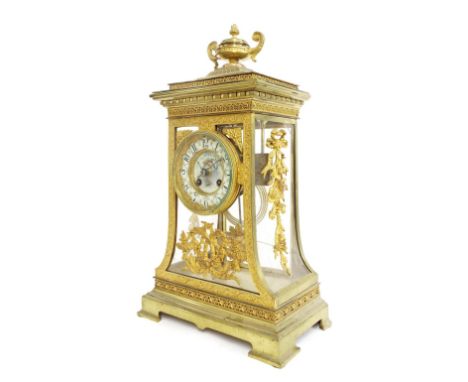 Large French four glass two train mantel clock, the Vincenti movement stamped A & N Paris and striking on a gong, the 3.75" c