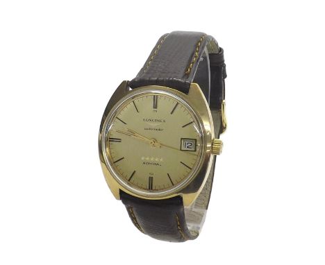 Longines Admiral 5 Stars automatic gold plated gentleman's wristwatch, circa 1970s, circular gilt dial with baton markers, da