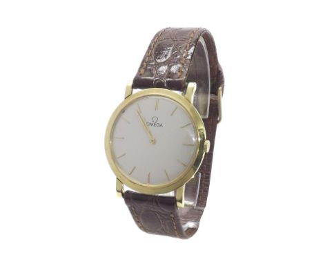 Omega 18ct slim gentleman's dress wristwatch, movement serial no. 1437861, circa 1954, silvered dial with baton markers, cal.