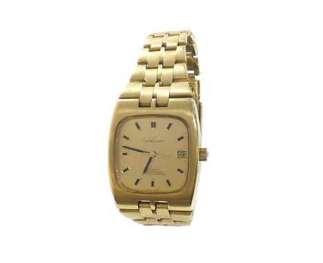 Omega Constellation Chronometer automatic 18k gentleman's bracelet watch, circa 1970s, the square gilt dial, with baton marke