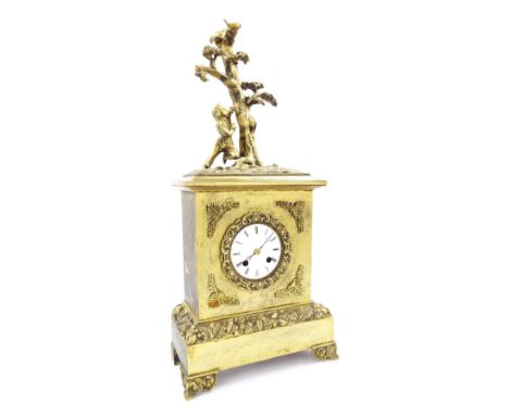 French gilt metal two train automaton mantel clock, the movement signed Leroy á Paris, with outside countwheel and striking o