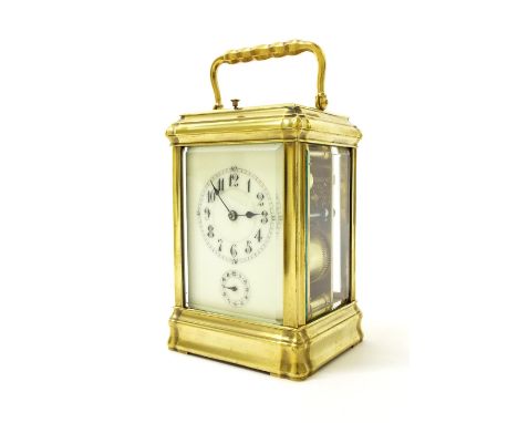 American repeater carriage clock with alarm, the movement back plate signed J.E. Caldwell & Co, Philadelphia no. 10527, strik