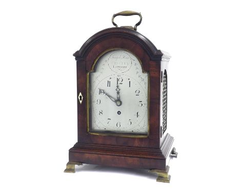 Good small English mahogany single fusee verge bracket clock, the 5" silvered arched dial signed Joseph Kent, London to the a