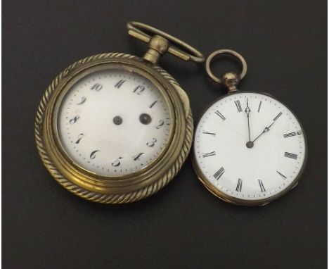 Continental verge pocket watch movement in a customised later case (at fault); together with a Continental silver cylinder en