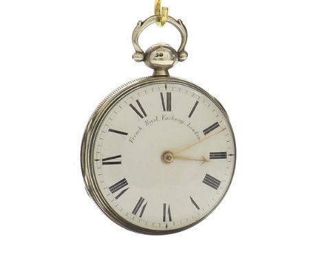 Good English fusee verge pocket watch, London 1825, signed French, Royal Exchange, London, no. 3349, full plate fusee movemen