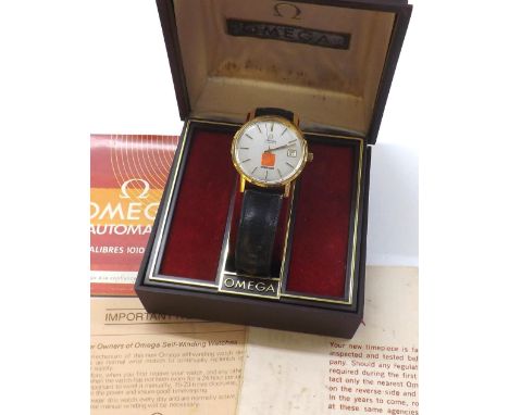 Omega automatic gold plated and stainless steel gentleman's wristwatch, circa 1974, circular silvered dial with 'Stockham' lo