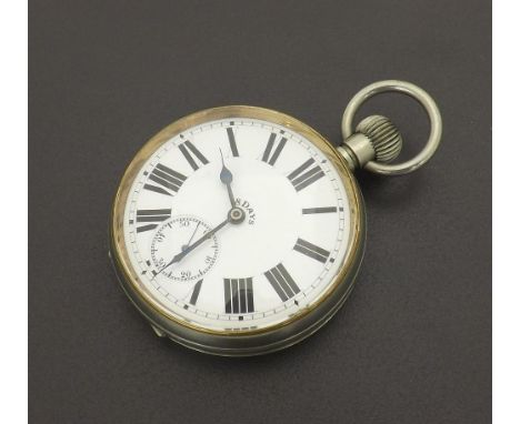 Brevet Goliath eight day chrome cased pocket watch, gilt frosted lever movement stamped Brevet, no. 33236, the dial with bold