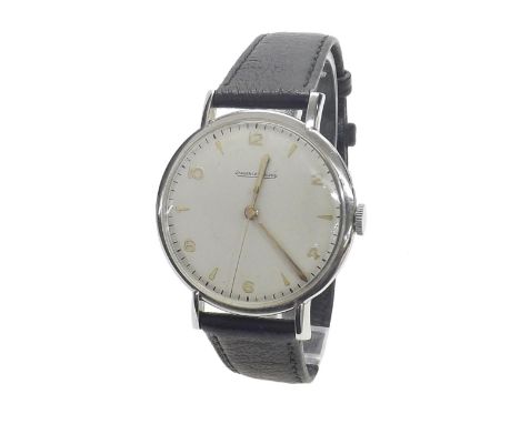 Jaeger-LeCoultre stainless steel gentleman's wristwatch, circa 1950s, case no. 512259, circular silvered dial with gilt Arabi