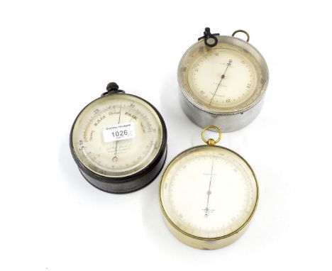 Brass cased circular pocket barometer, the 4.25" silvered dial signed Callaghan & Co, 23 New Bond St, Corner of Conduit St, L