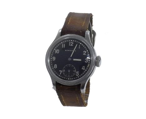 Longines Deutsches Heer (German Army) stainless steel gentleman's wristwatch, ref. 22209, no. 3505, signed circular black dia