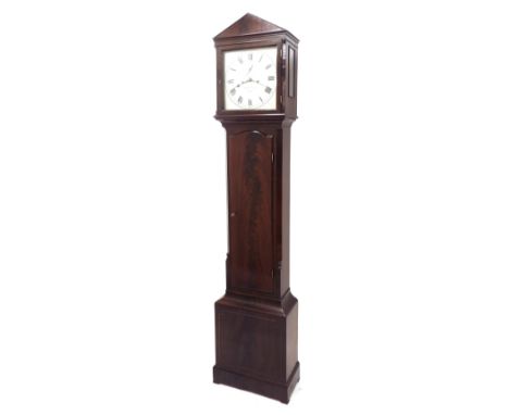 Good mahogany eight day longcase clock, the 12" silvered square dial signed Whitehurst & Son, Derby, with subsidiary seconds 