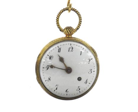 Late 18th/early 19th century gilt metal verge pocket watch, unsigned fusee movement with flat steel balance and Bosley type r