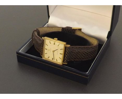 Omega De Ville square 9ct gentleman's wristwatch, circa 1972, silvered dial with baton markers, cal. 620 17 jewel movement, n